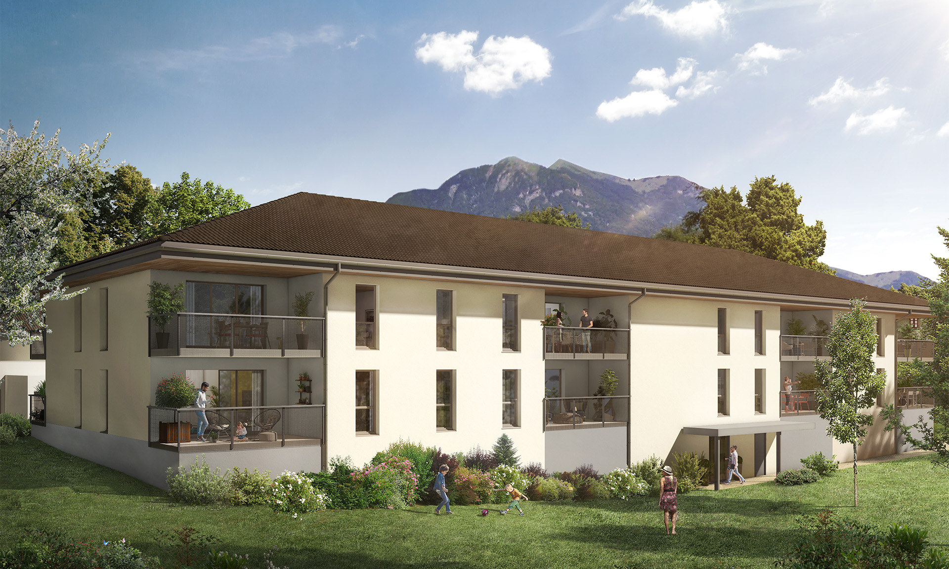 vue exterieure en journee residence neuve cap vallee a vougy - appartements neuf et maison neuves