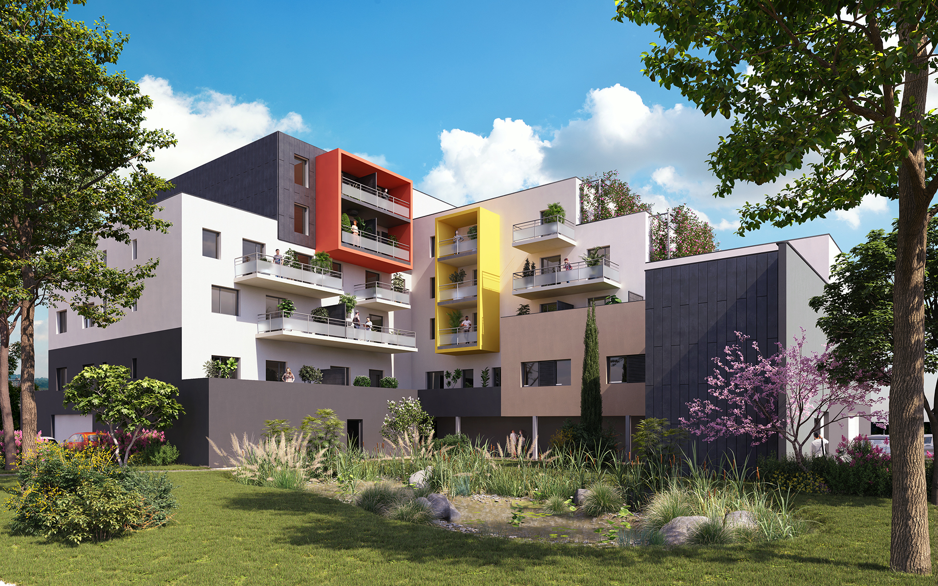 vue exterieure en journee avec arbres de la residence neuve study park a clermont ferrand 