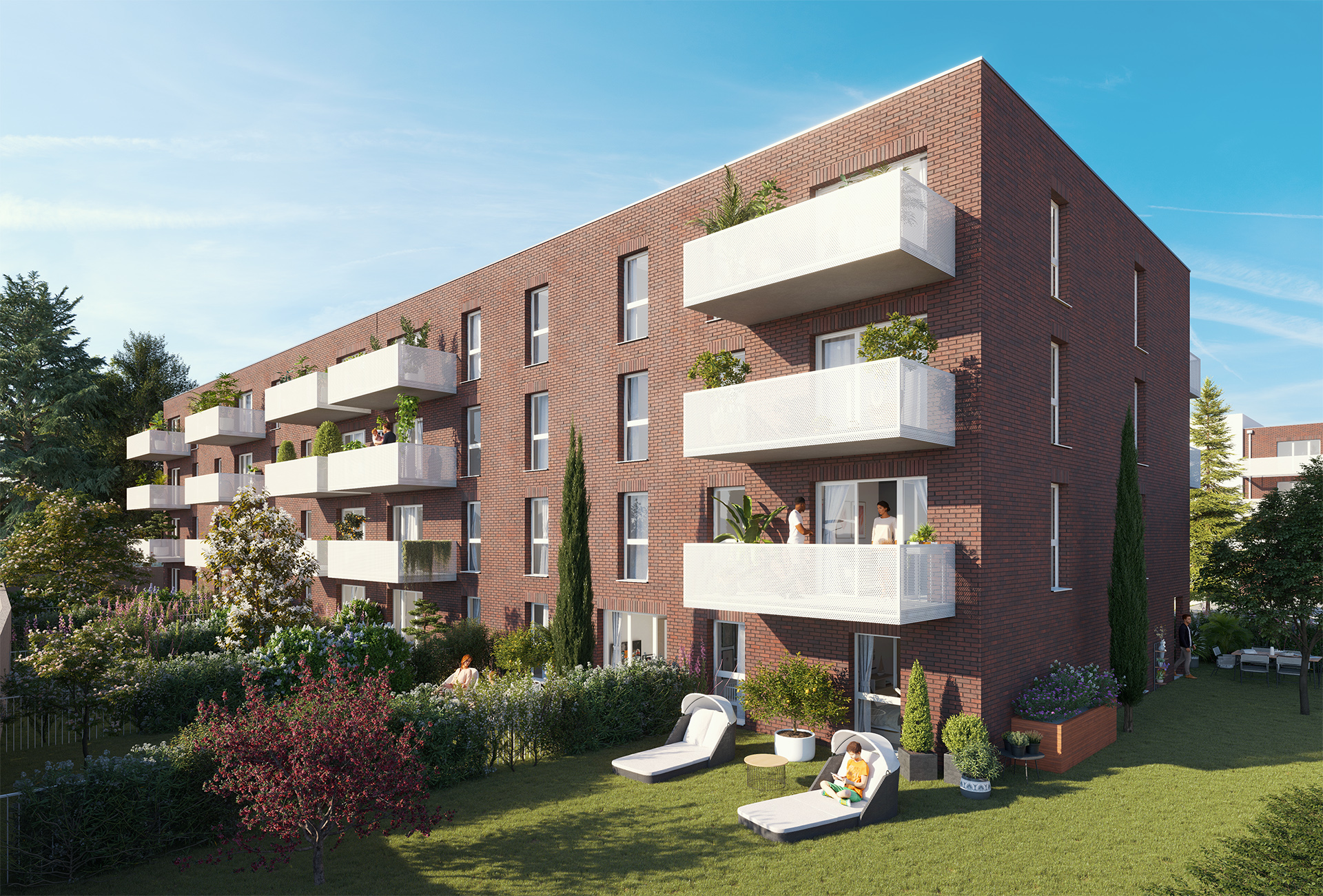 Rivéa à Valenciennes vue en journee facade claire et jardin residence neuve de qualite rivea a valenciennes