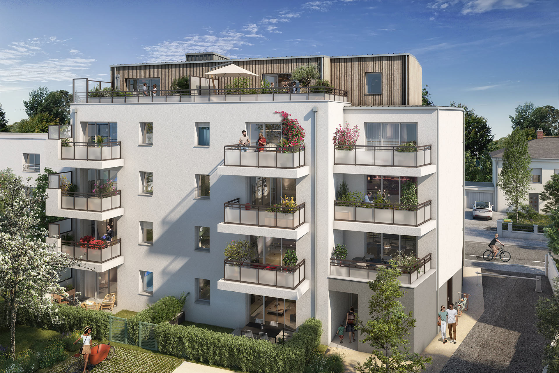 perspective exterieure en journee residence roseo trignac - immobilier neuf trignac - programme neuf- appartements t2 t3 a trignac pour habiter ou investir a trignac