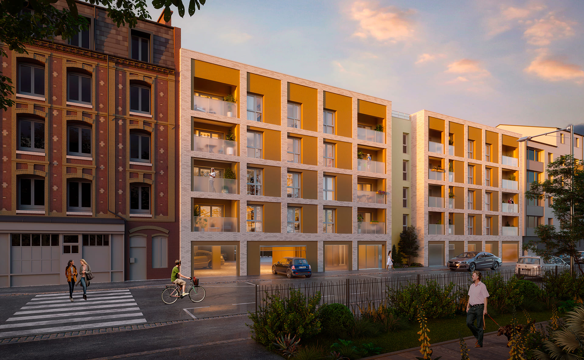 perspective en couleur avec coucher de soleil residence cocooning au havre 