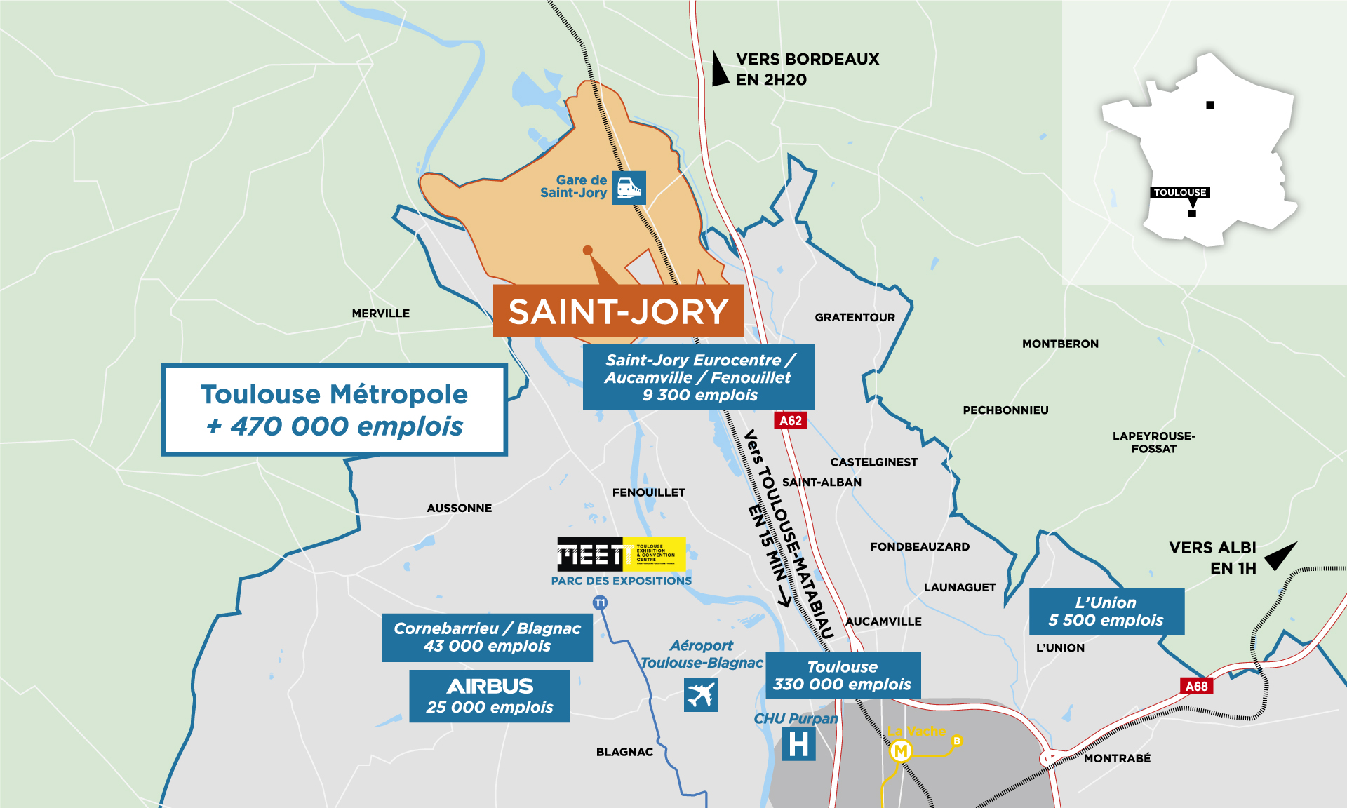 grand plan de situation saint jory dans metropole de toulouse