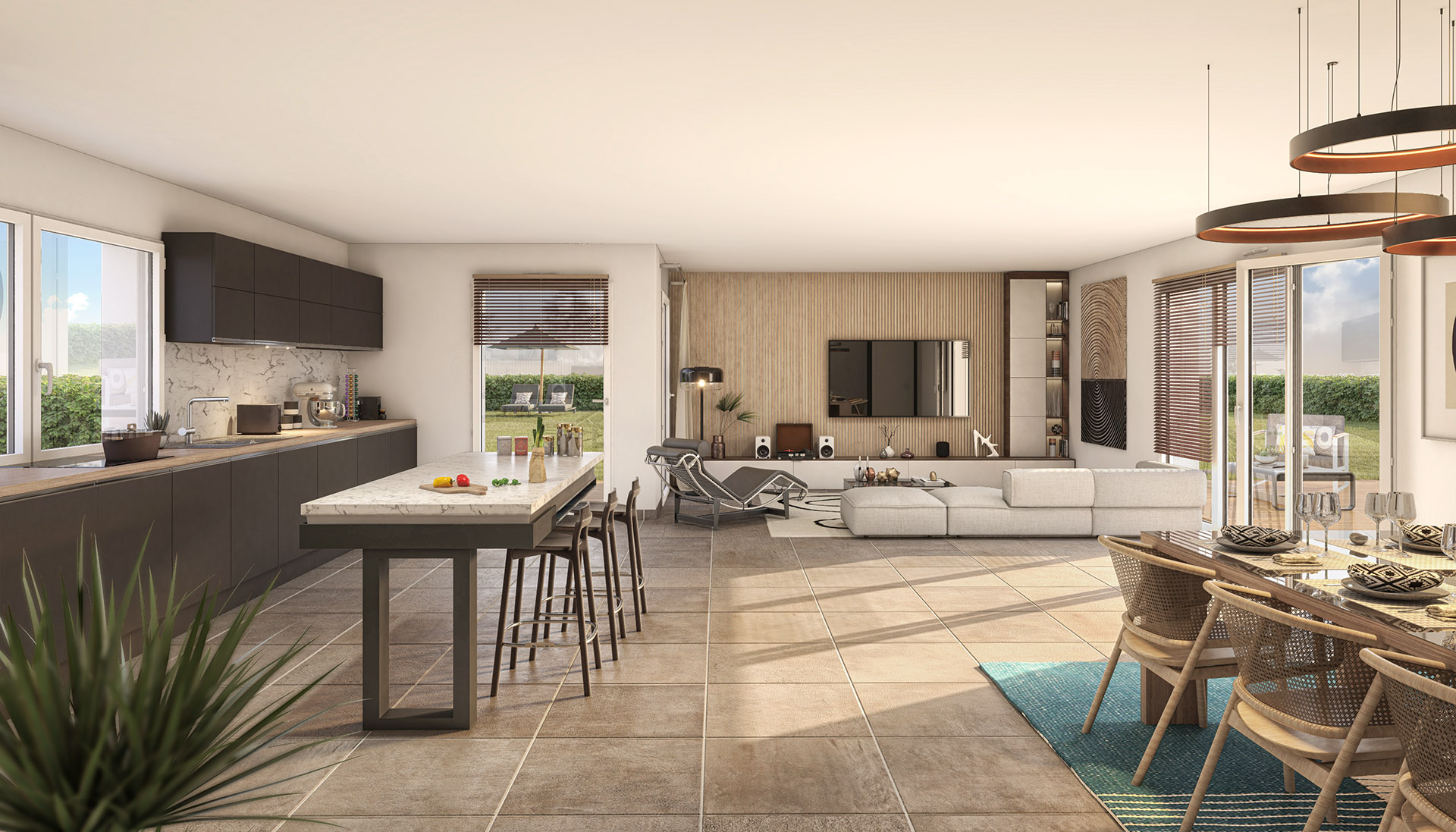 perspective interieure decoree vue en journee residence domaine carrysta a balma