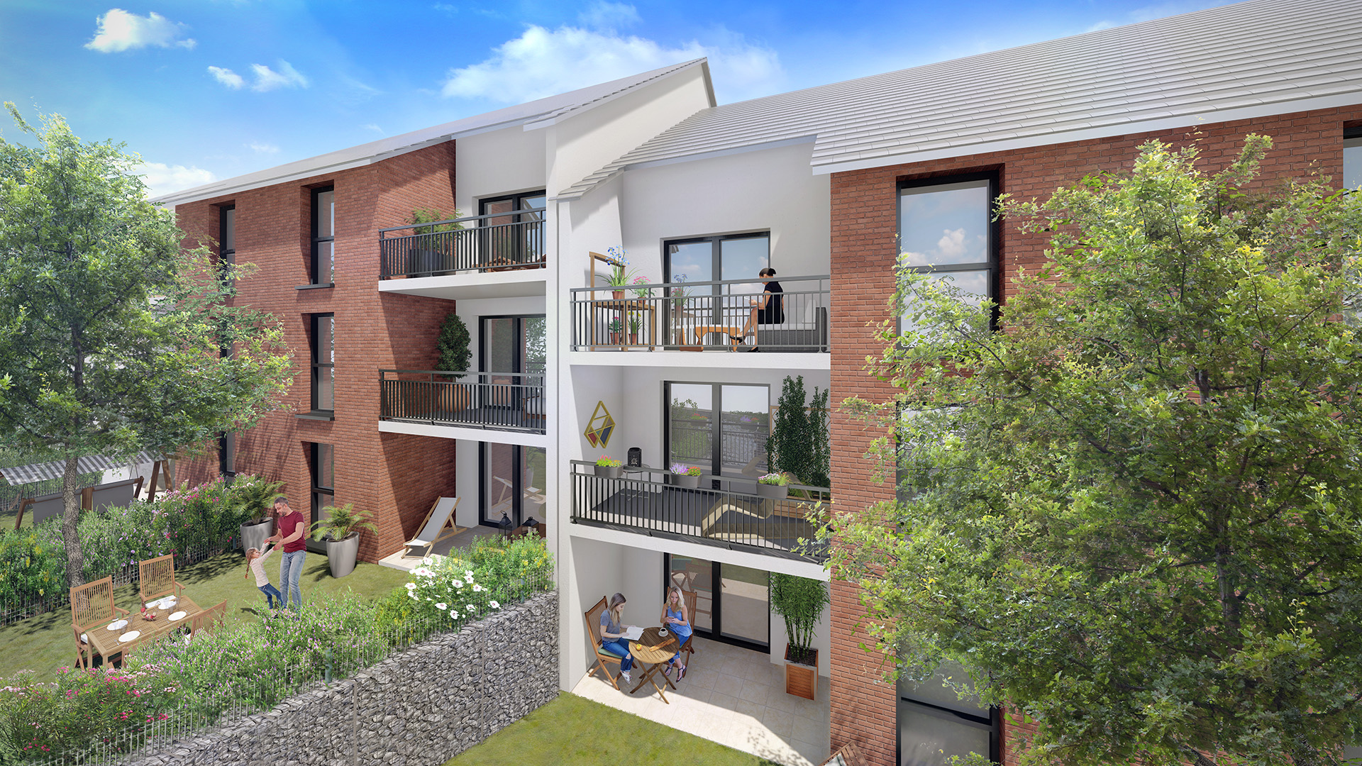 perspective couleur en journee residence les toits argente a grand-couronne proche rouen - appartement neuf avec balcon ou jardin