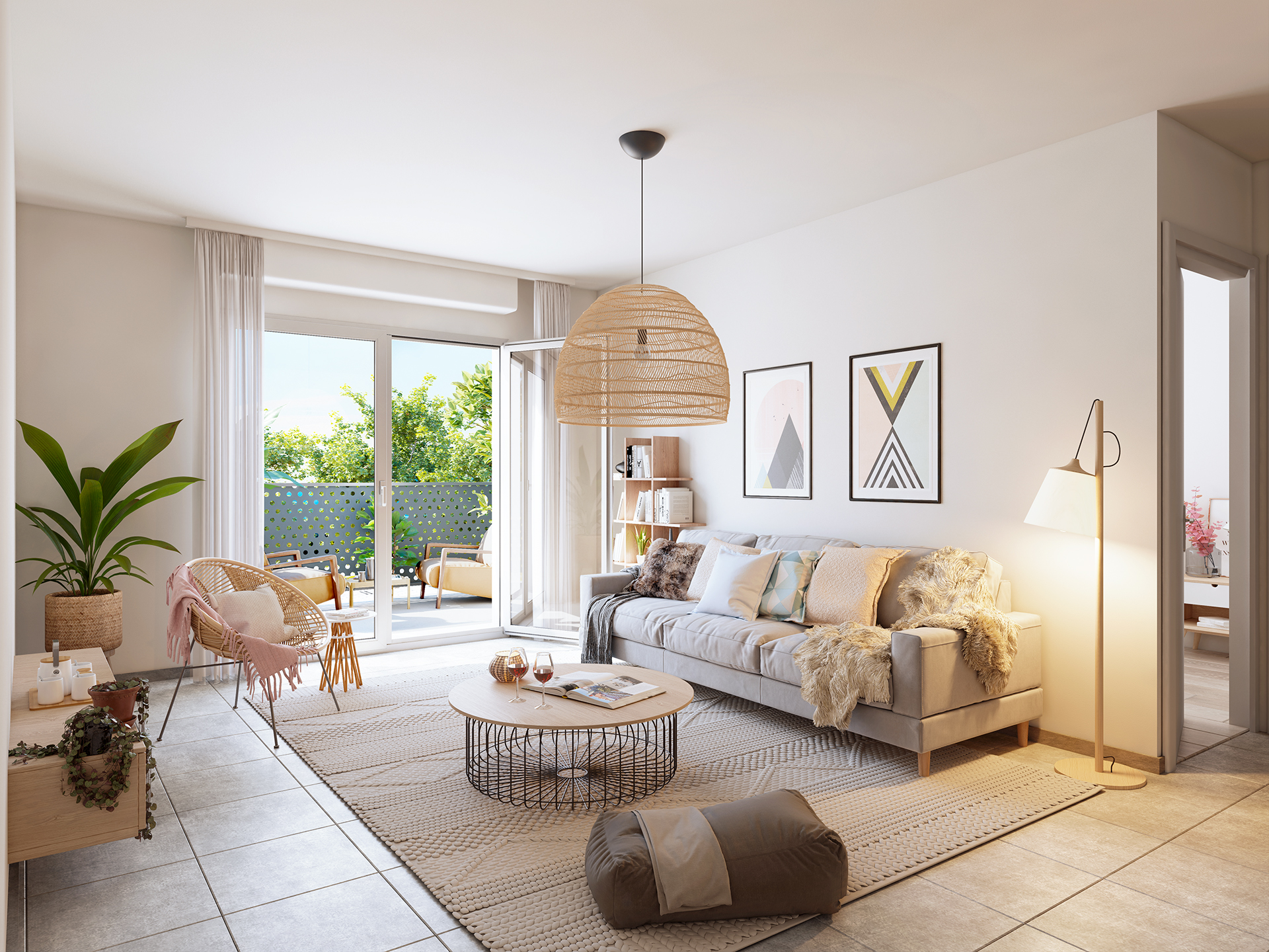 vue interieure perspective en couleur logement neuf et decore a la norville - investissement locatif