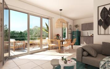 interieur appartement T3-vue sur balcon et cuisine