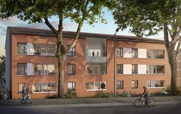 perspective en couleur residence arsene vue rue avec arbres 
