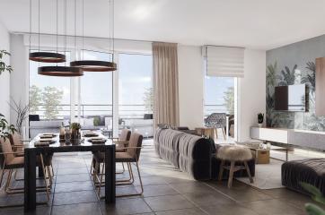 perspective vue interieure appartement t3 dans residence neuve et de qualite ble domaine sainte victoire a meyreuil 