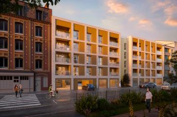 perspective couleur en fin de journee vue sur la residence cocooning au havre