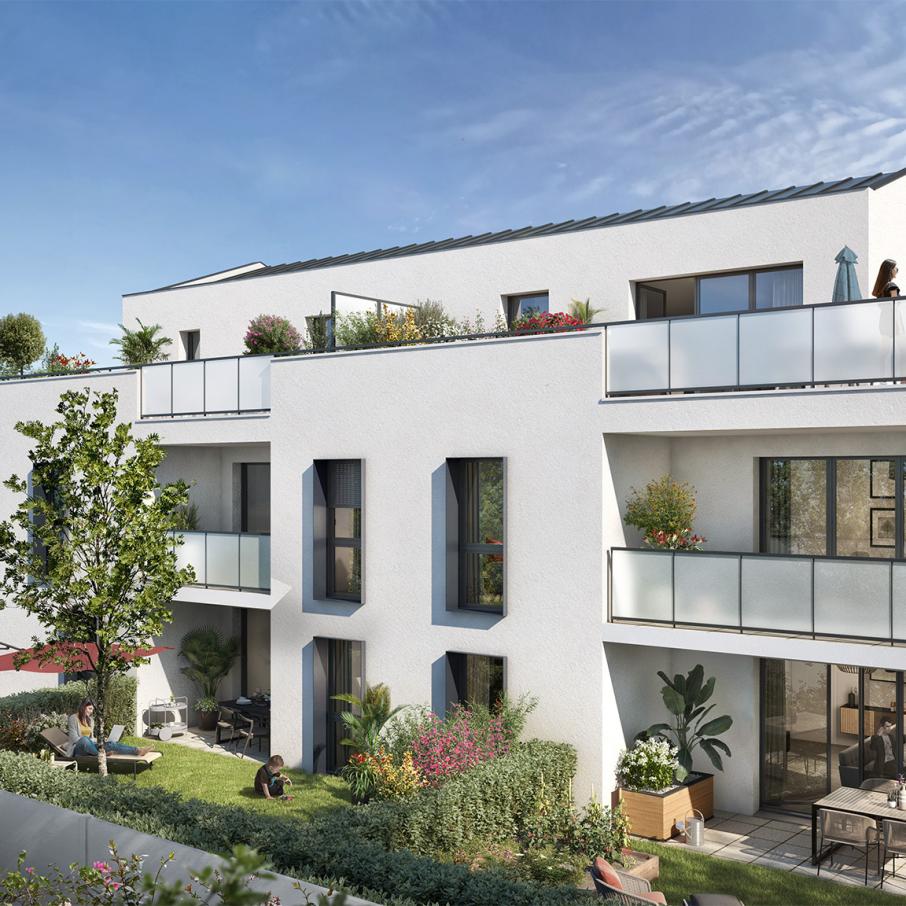 perspective couleur en journee residence l ecrin blanc a carbon blanc proche bordeaux - residence de qualite pour acheter un appartement neuf dans bordeaux metropole