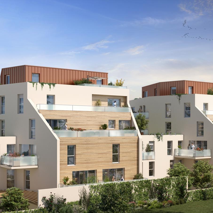 perspective en journee avec vue sur de grandes terrasses- pour vivre ou investir a rouen- le jardin de fiona