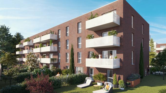 vue residence globale en journee rivea - valenciennes- immobilier neuf - appartement neuf avec balcon et jardin