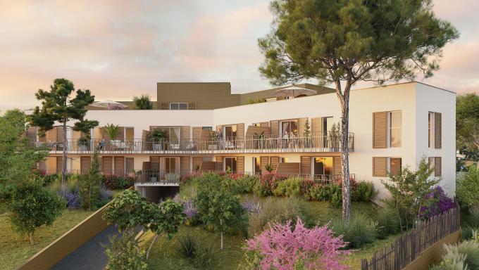 perspective couleur en fin de journee vue sur la residence villa rocca a vitrolles