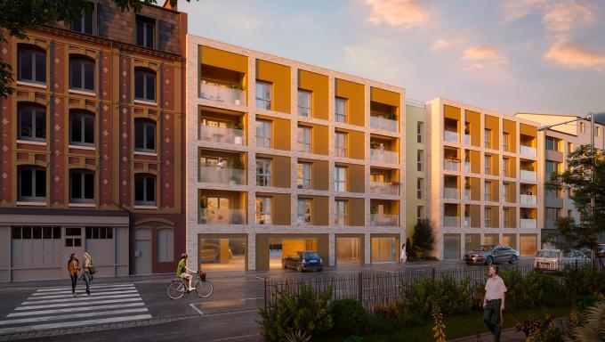 perspective couleur en fin de journee vue sur la residence cocooning au havre